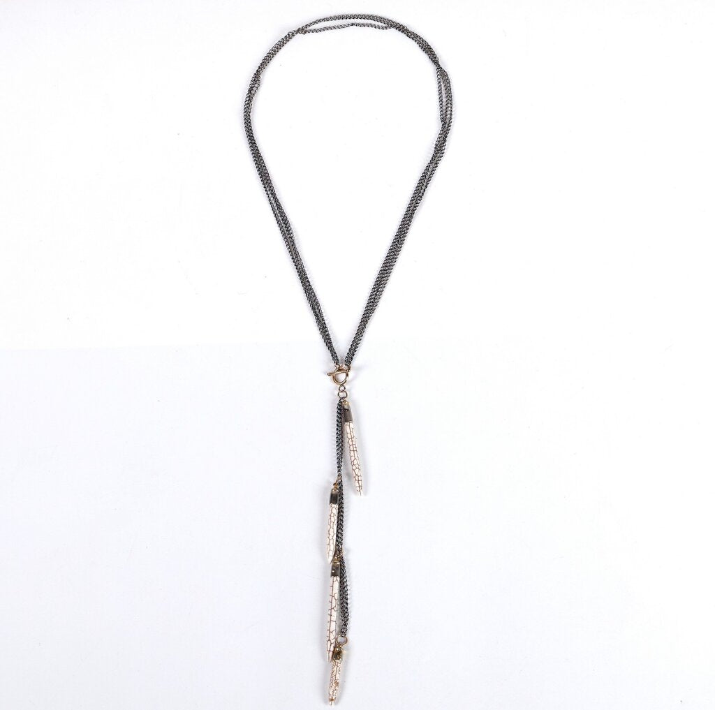 Silver Brass and Resin Quill Lariat Necklace