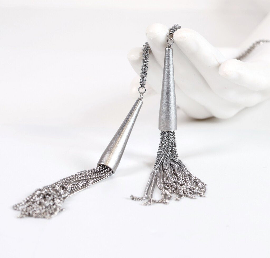 Rhodium Plated 'Phara' Tassel Necklace