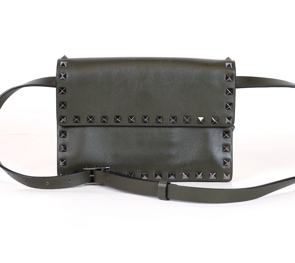 Dark Green Rockstud Shoulder Bag