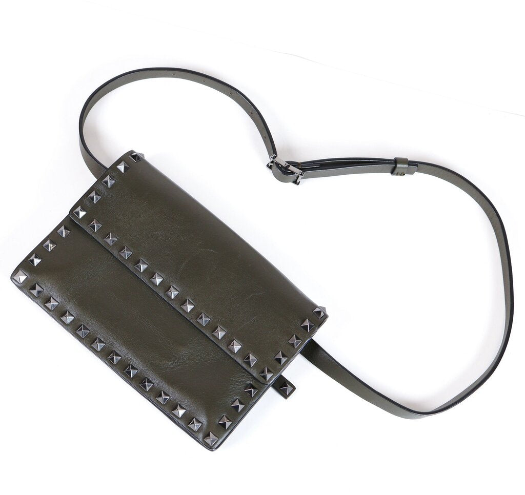 Dark Green Rockstud Shoulder Bag
