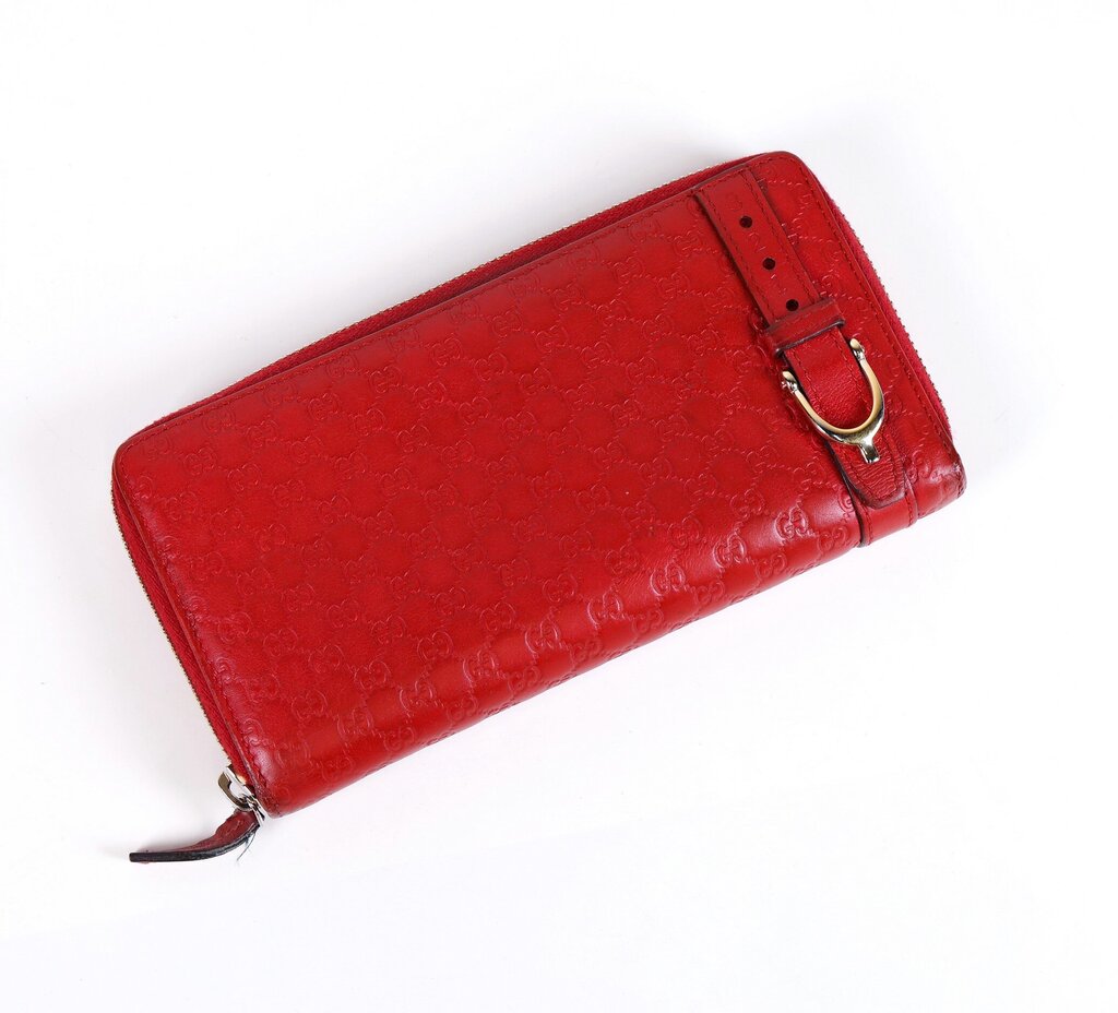 Gucci Red Microguccuma Pattern Leather Wallet