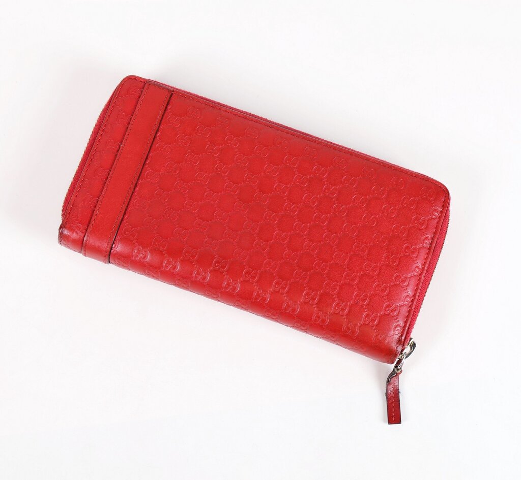 Gucci Red Microguccuma Pattern Leather Wallet