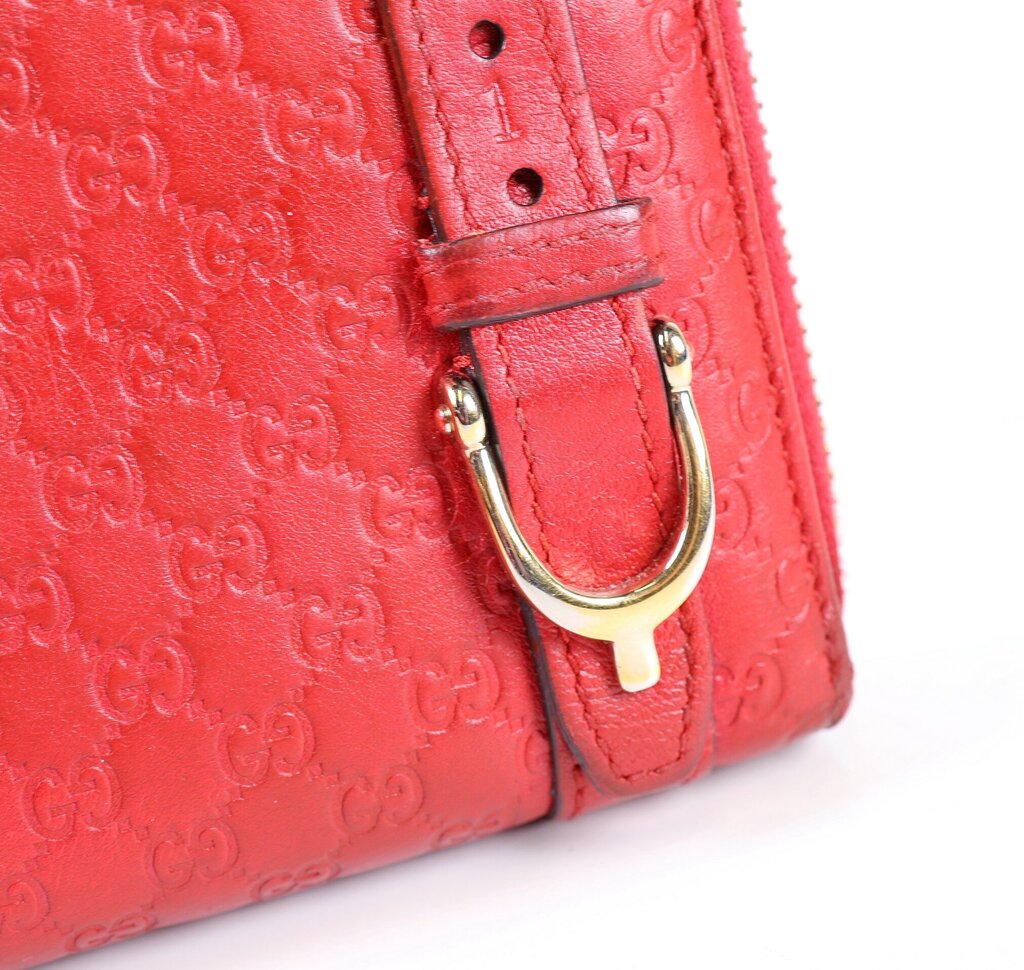 Gucci Red Microguccuma Pattern Leather Wallet