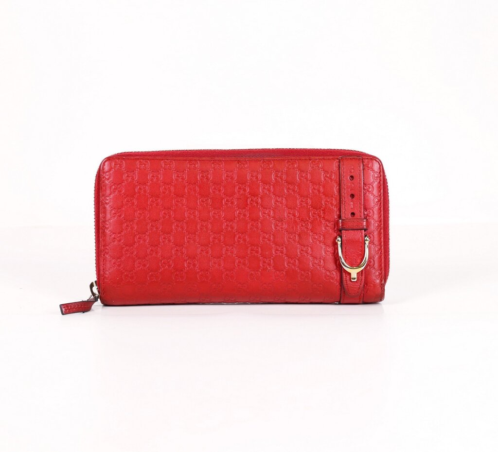 Gucci Red Microguccuma Pattern Leather Wallet