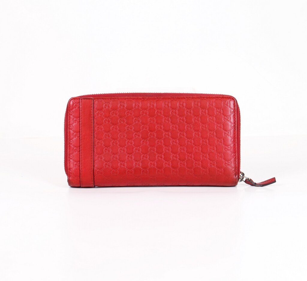 Gucci Red Microguccuma Pattern Leather Wallet