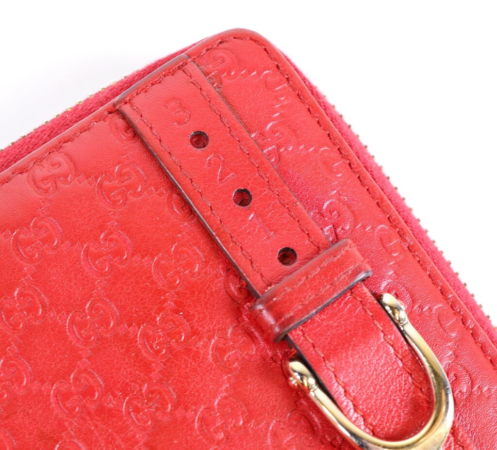 Gucci Red Microguccuma Pattern Leather Wallet