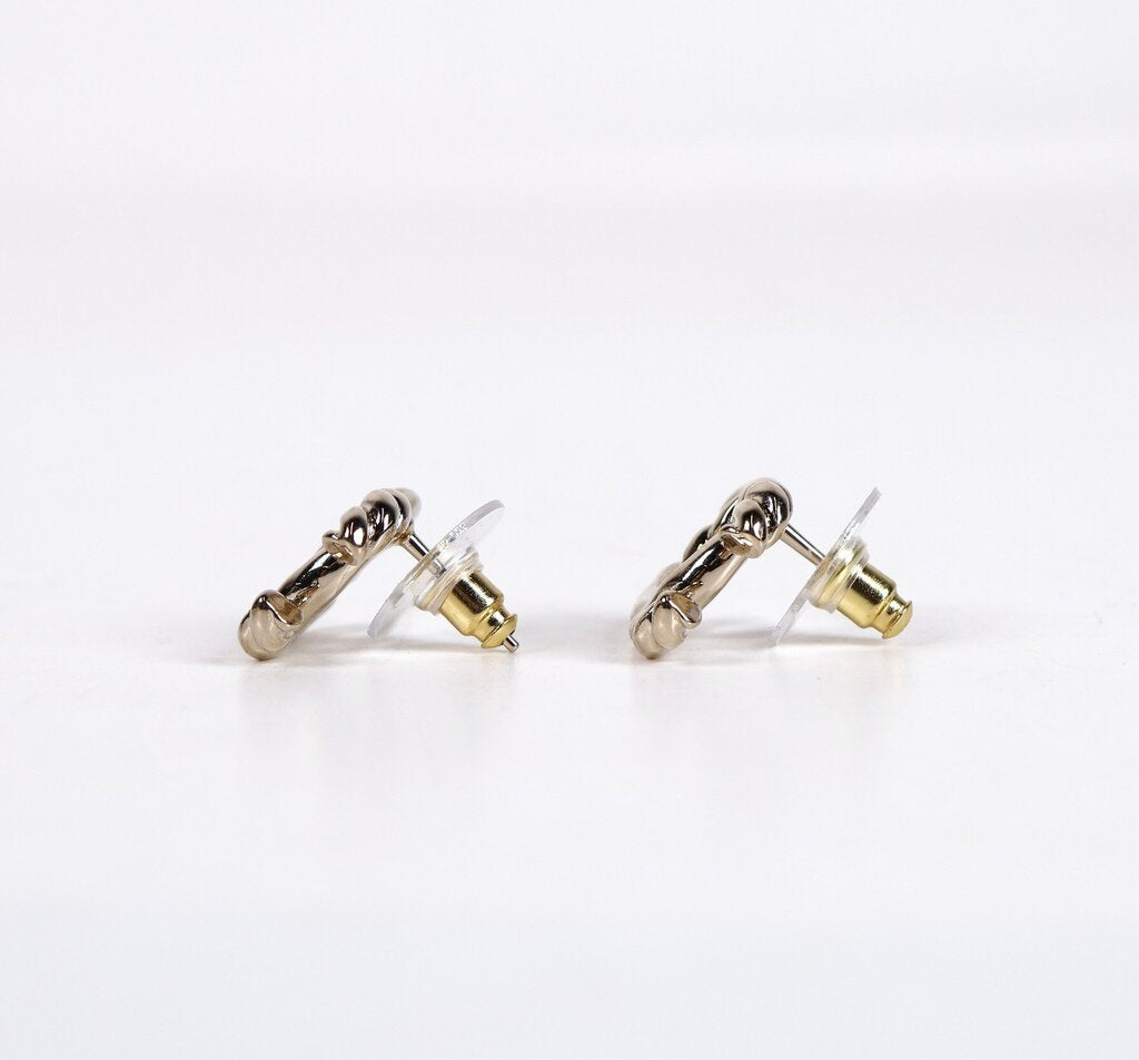 L25 C Gold Tone Twisted Logo Stud Earrings