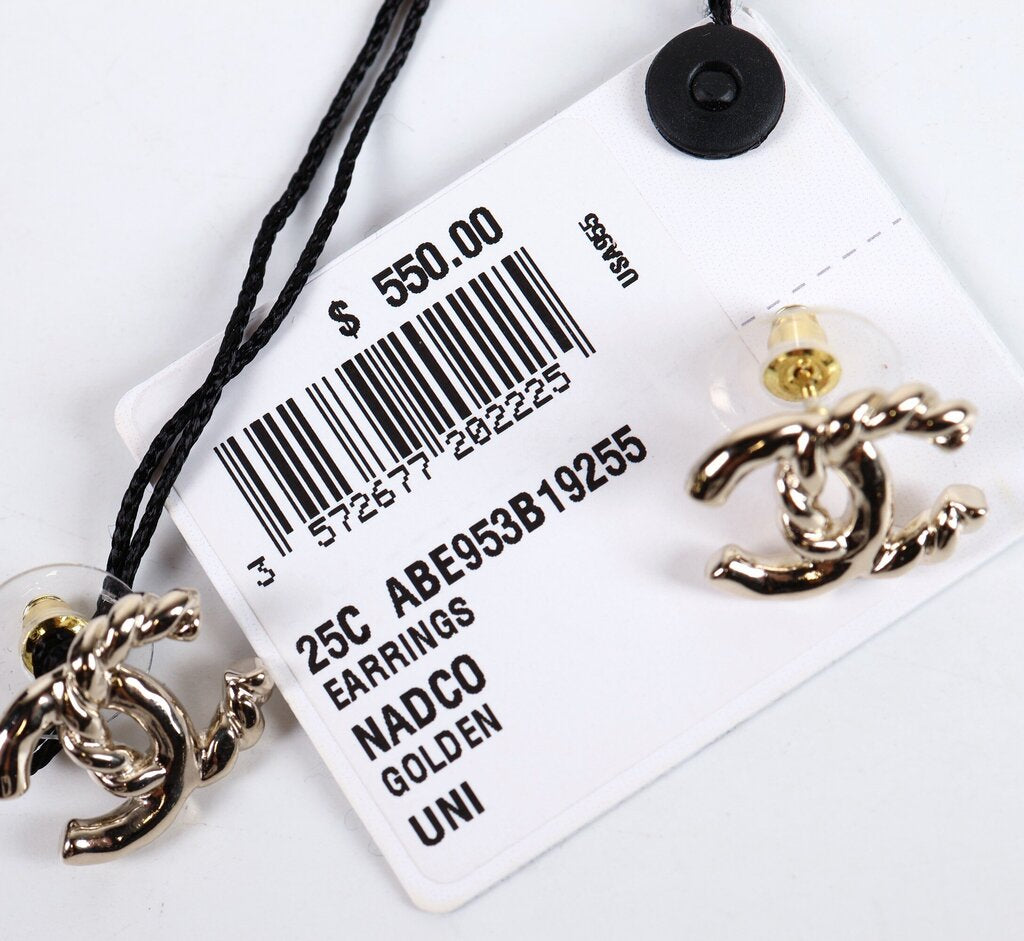 L25 C Gold Tone Twisted Logo Stud Earrings