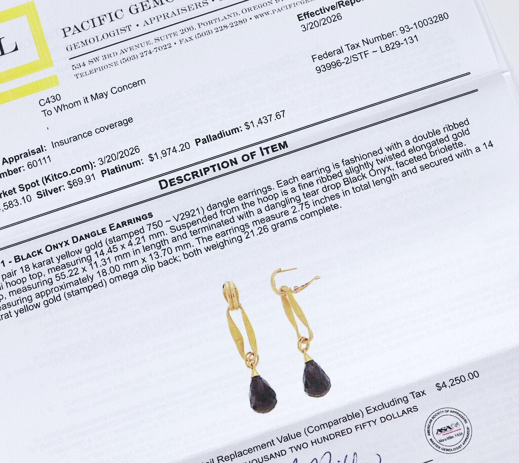 18K Gold and Onyx Briolette Earrings