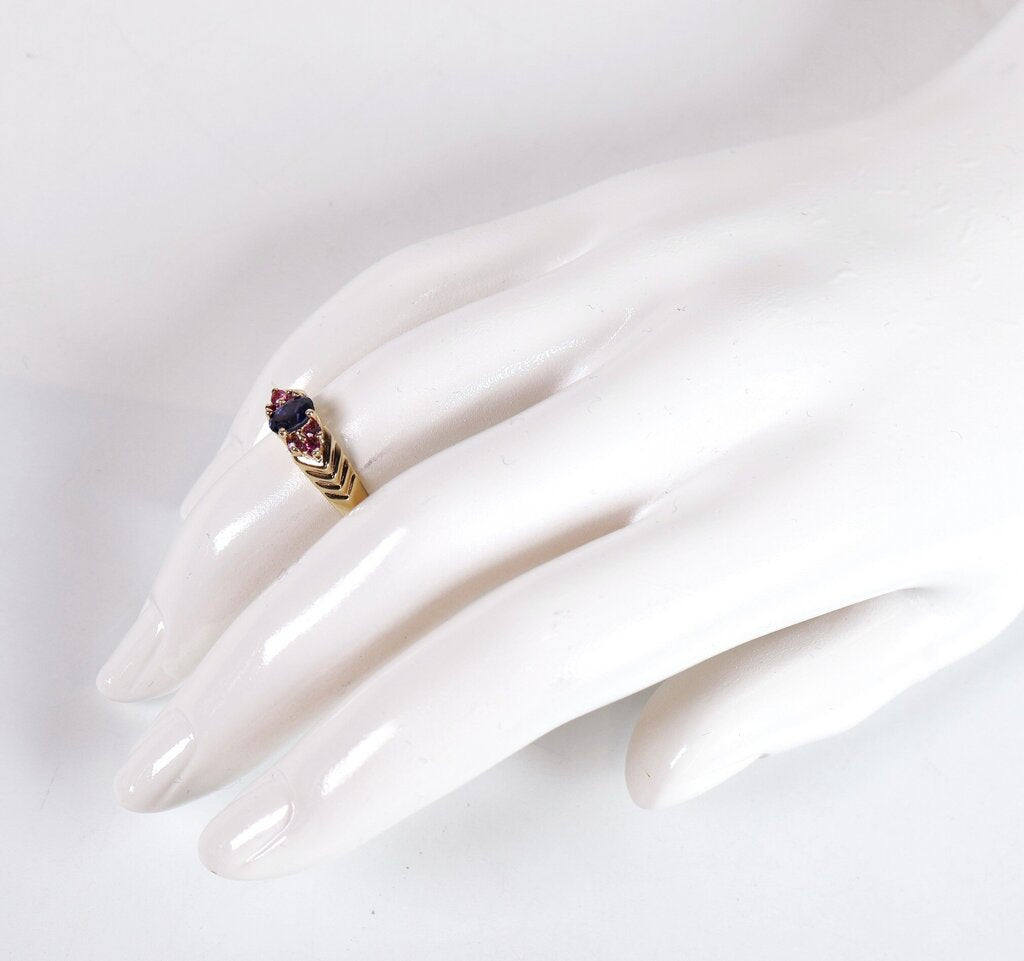 14K Pink and Blue Ruby Ring (6.5)