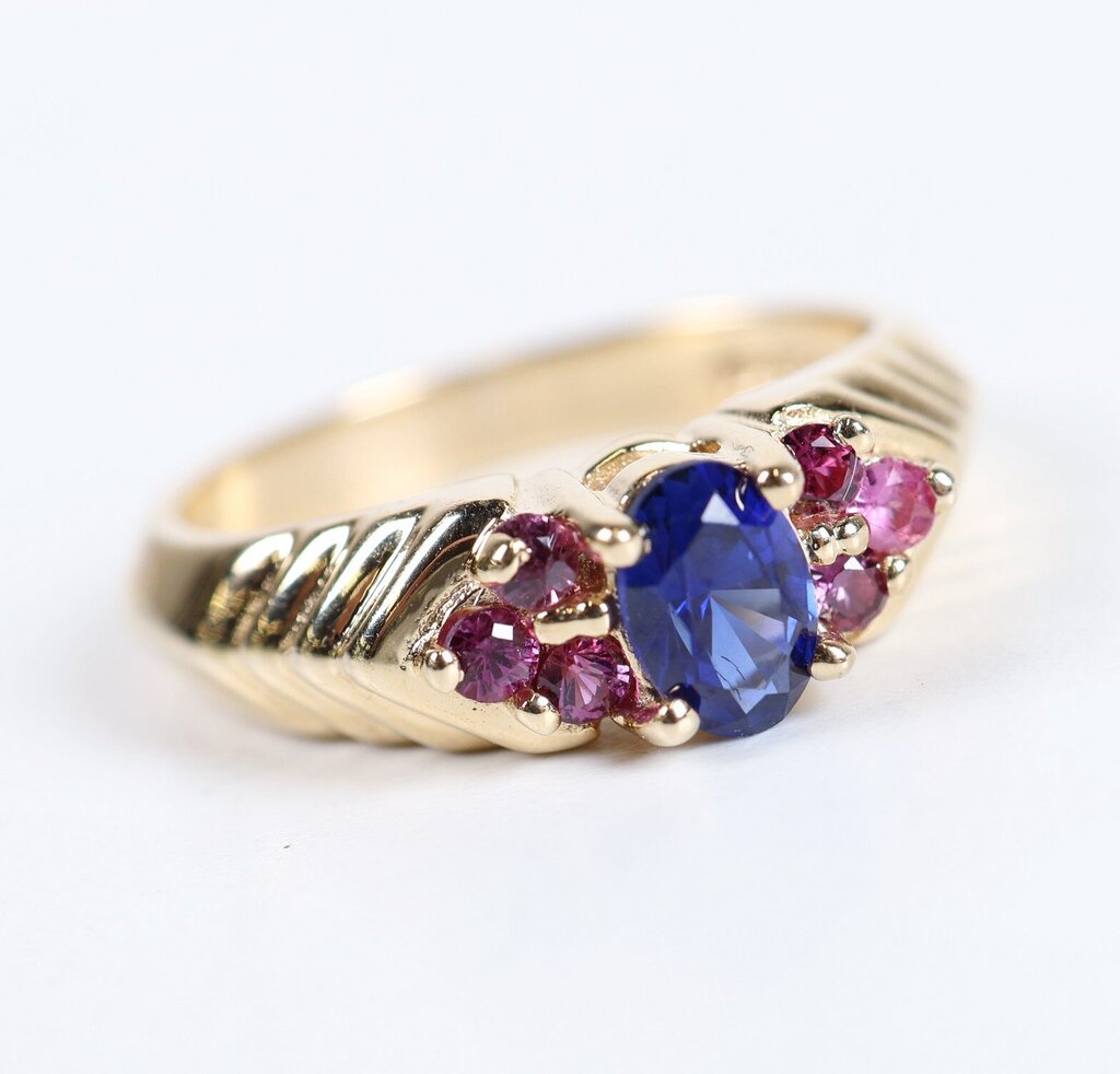 14K Pink and Blue Ruby Ring (6.5)