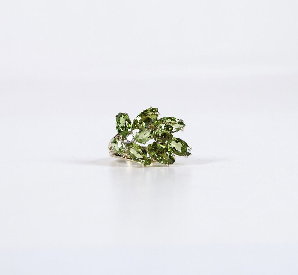 14K Gold Peridot and Diamond Cascade Ring (7.75)