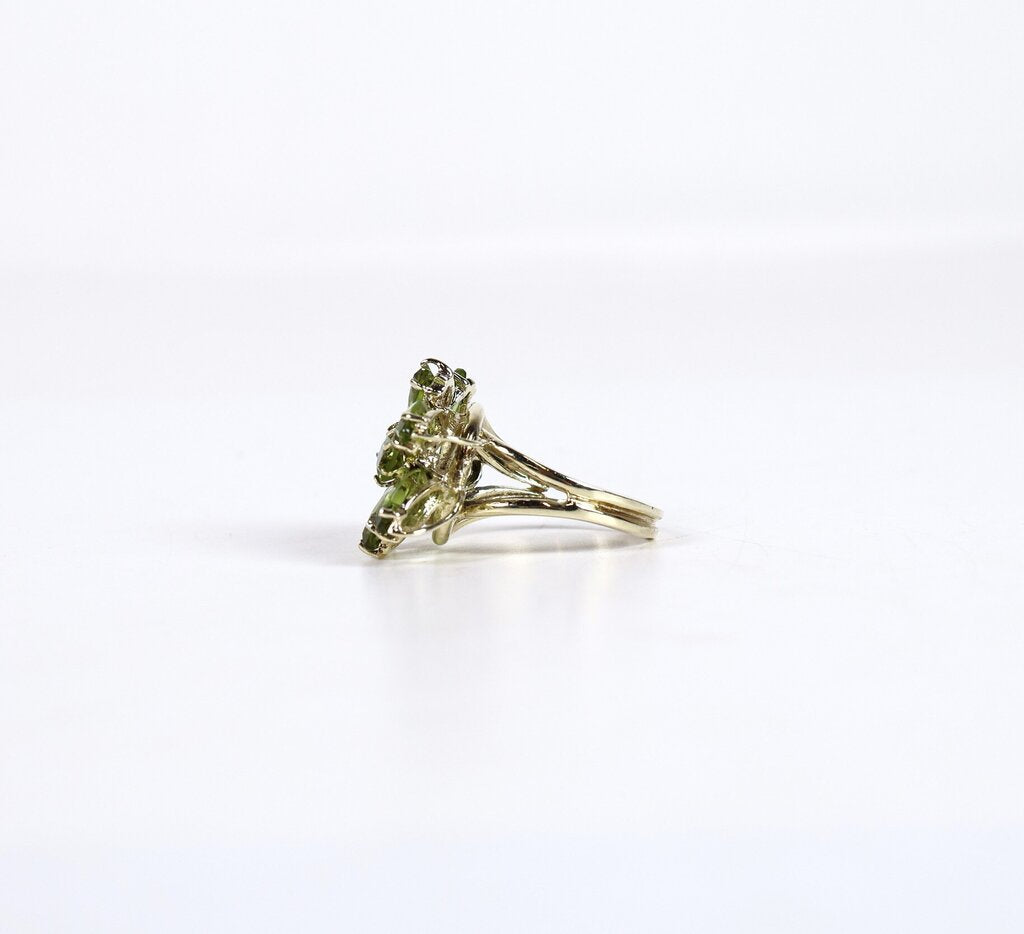 14K Gold Peridot and Diamond Cascade Ring (7.75)