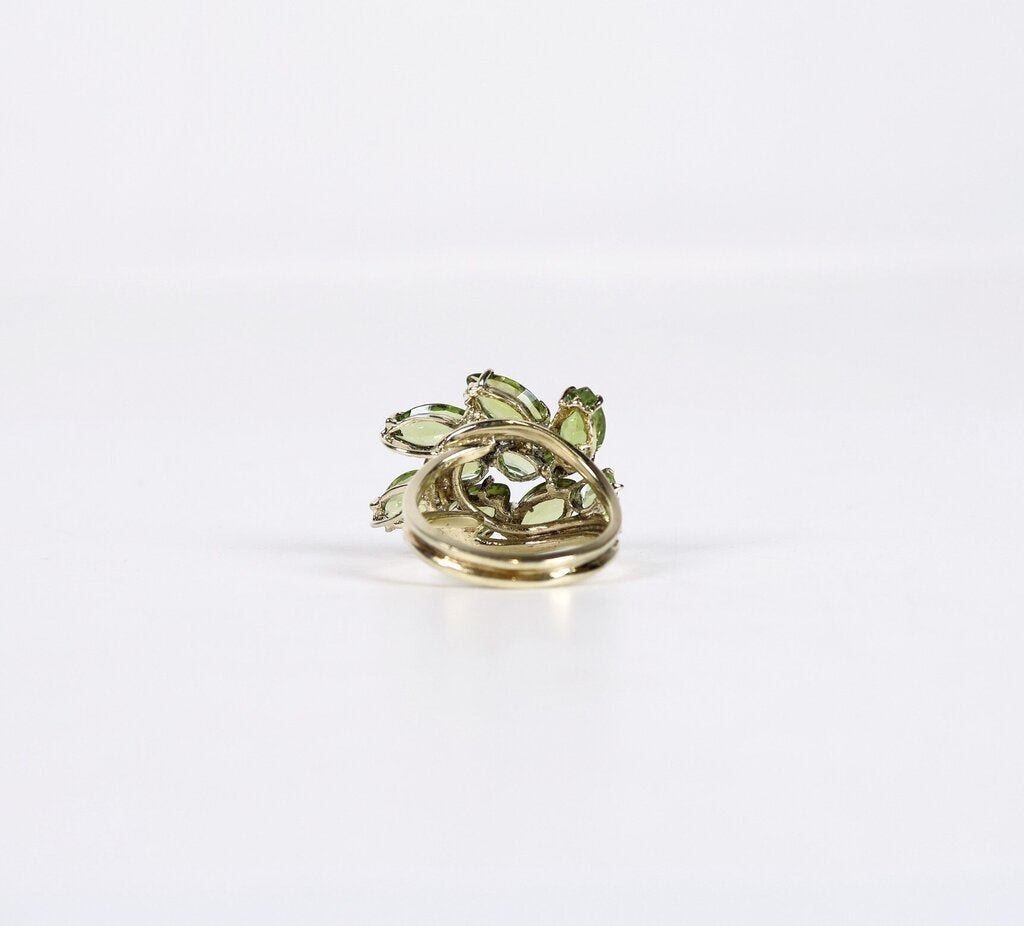 14K Gold Peridot and Diamond Cascade Ring (7.75)