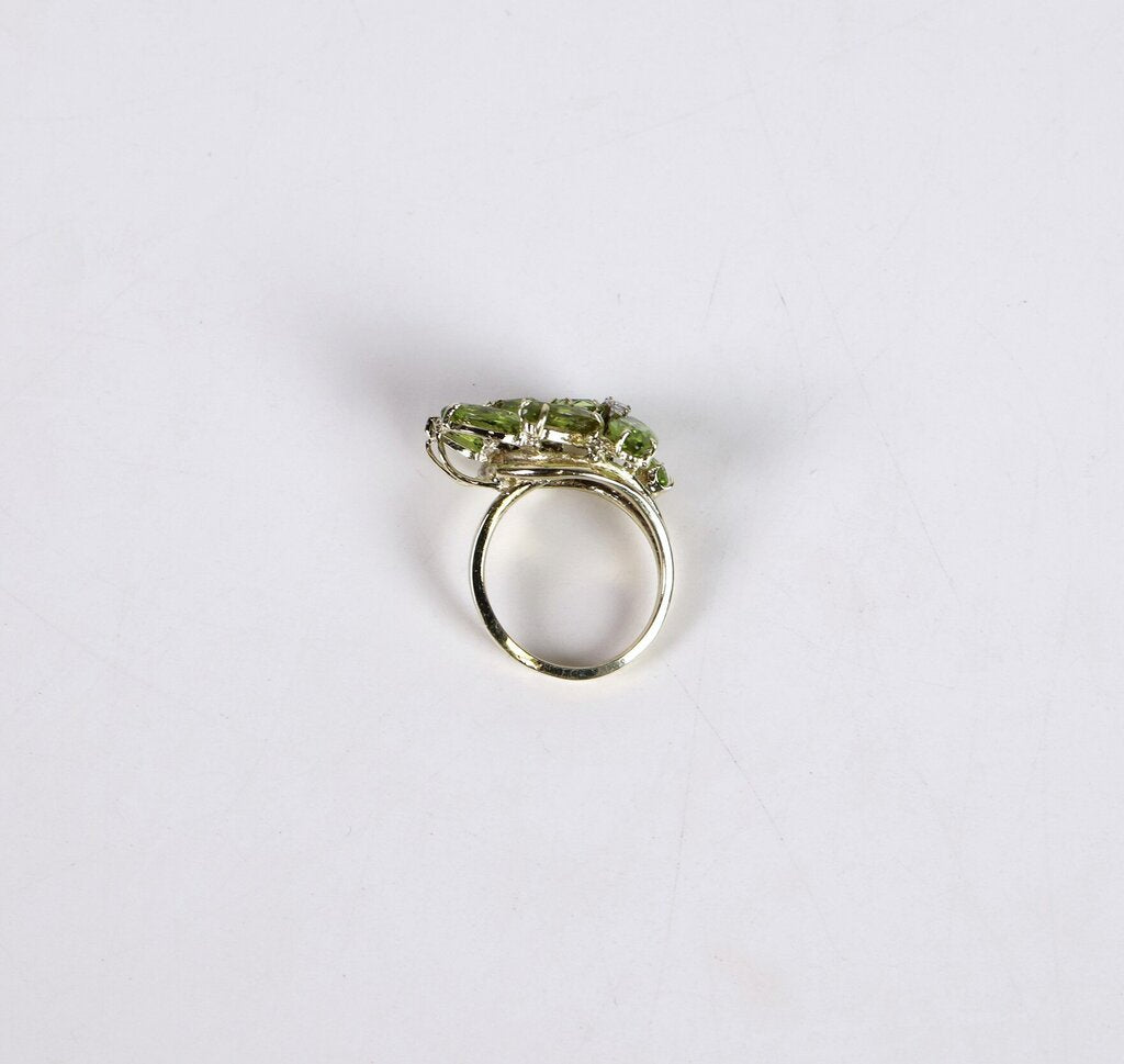 14K Gold Peridot and Diamond Cascade Ring (7.75)