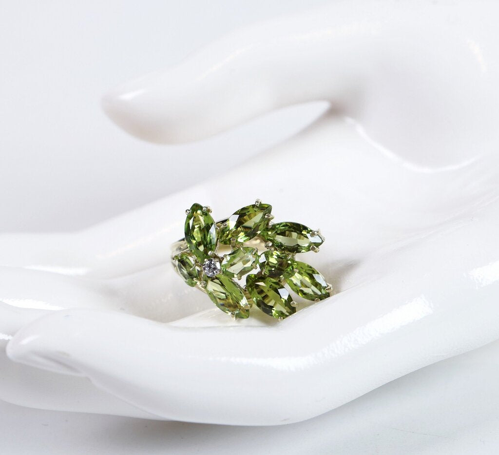 14K Gold Peridot and Diamond Cascade Ring (7.75)