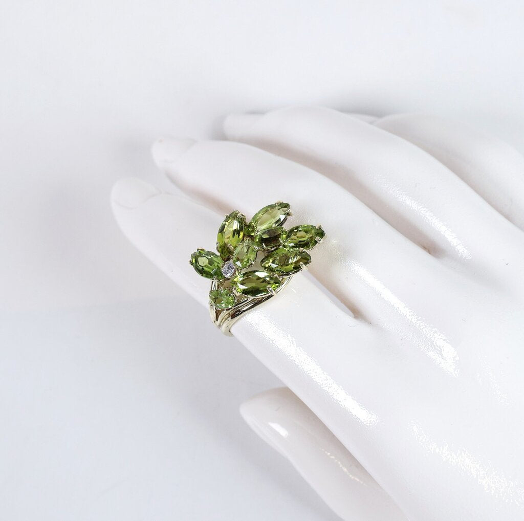 14K Gold Peridot and Diamond Cascade Ring (7.75)