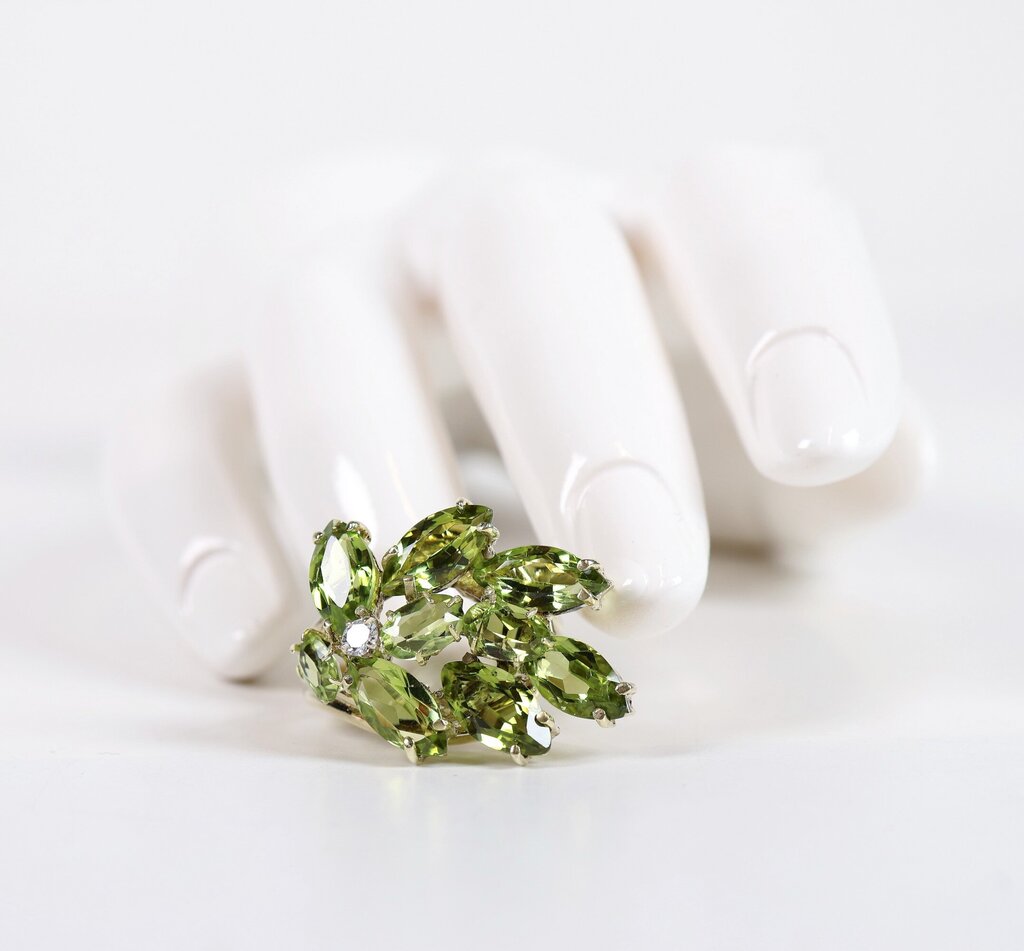 14K Gold Peridot and Diamond Cascade Ring (7.75)