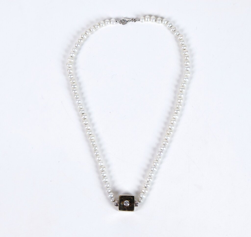 Sterling and Pearl Cube Pendant Necklace