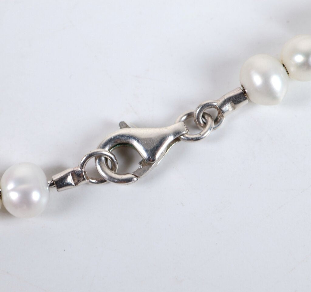 Sterling and Pearl Cube Pendant Necklace