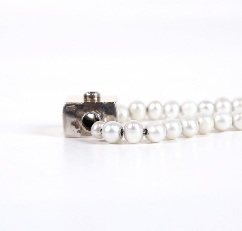 Sterling and Pearl Cube Pendant Necklace
