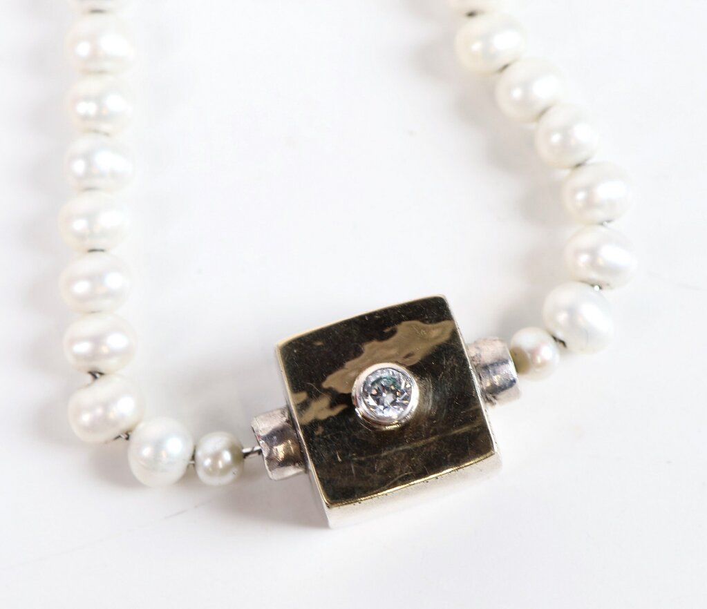 Sterling and Pearl Cube Pendant Necklace
