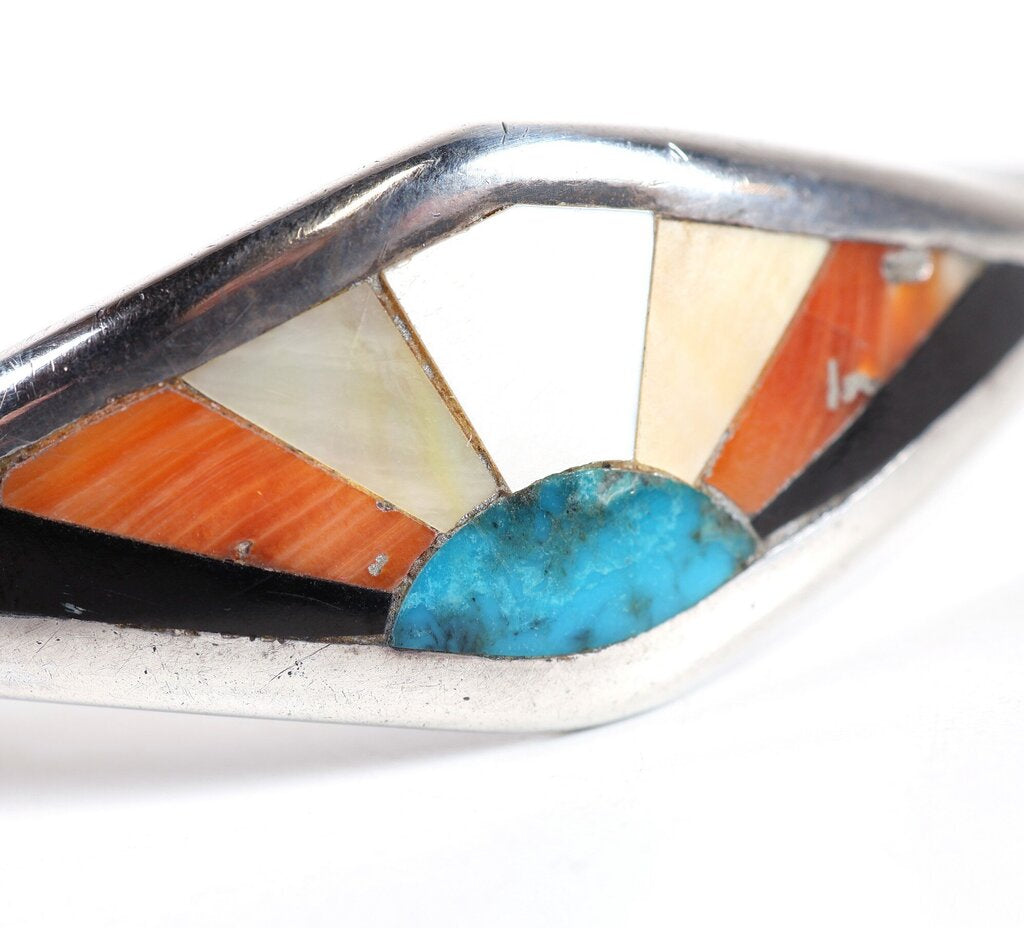 Sterling Turquoise Abalone and Onyx Inlay Cuff