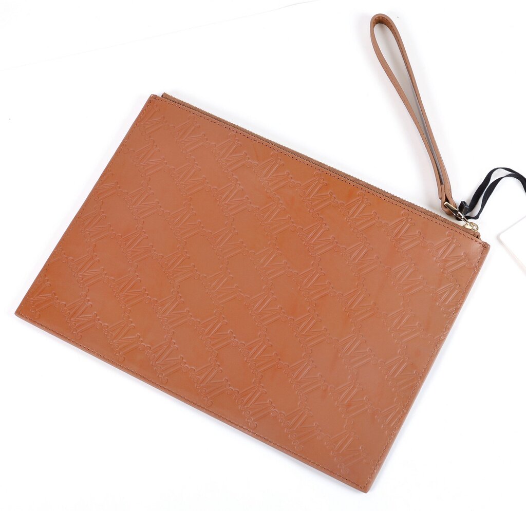 Dark Carmel Leather Embossed Wristlet