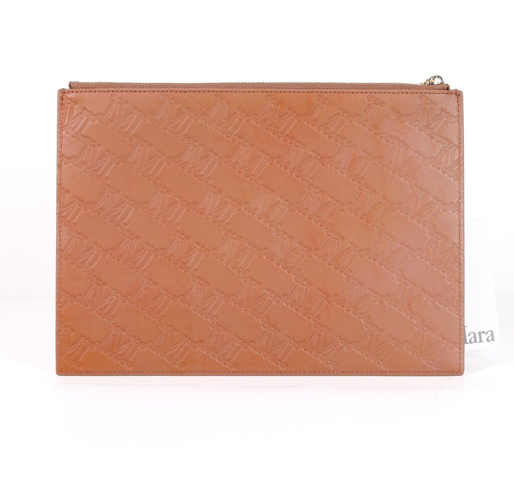 Dark Carmel Leather Embossed Wristlet
