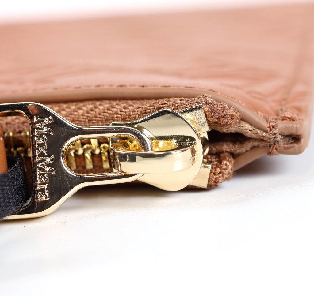 Dark Carmel Leather Embossed Wristlet