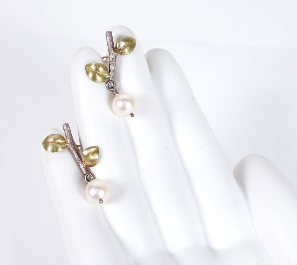 14K Silver and Pearl Branch Earrings