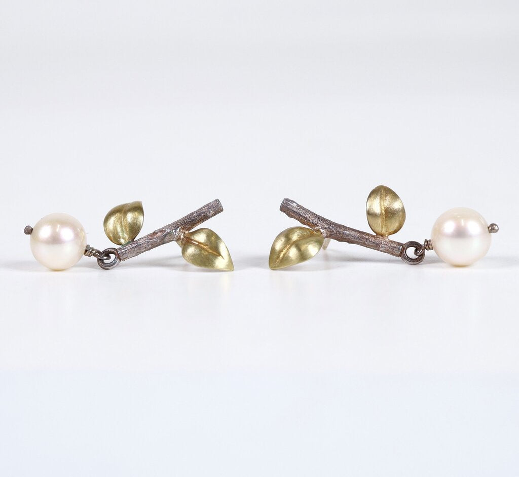 14K Silver and Pearl Branch Earrings