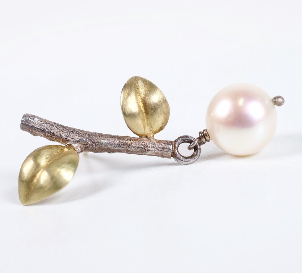 14K Silver and Pearl Branch Earrings