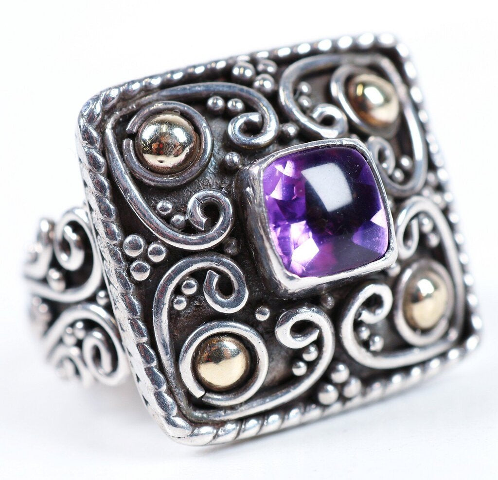 Sterling 18K and Amethyst Ring (5.5)