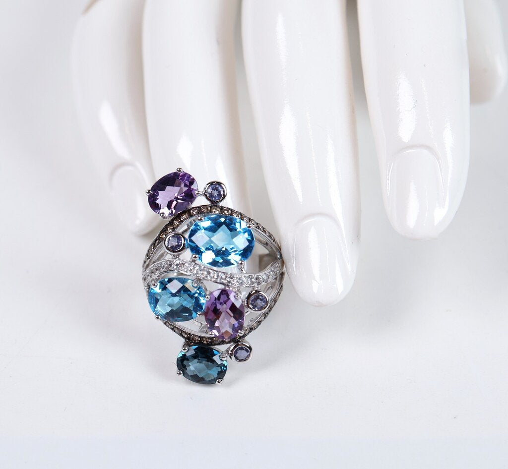 14K Gold Amethyst Iolite Topaz and Diamond Ring (7)