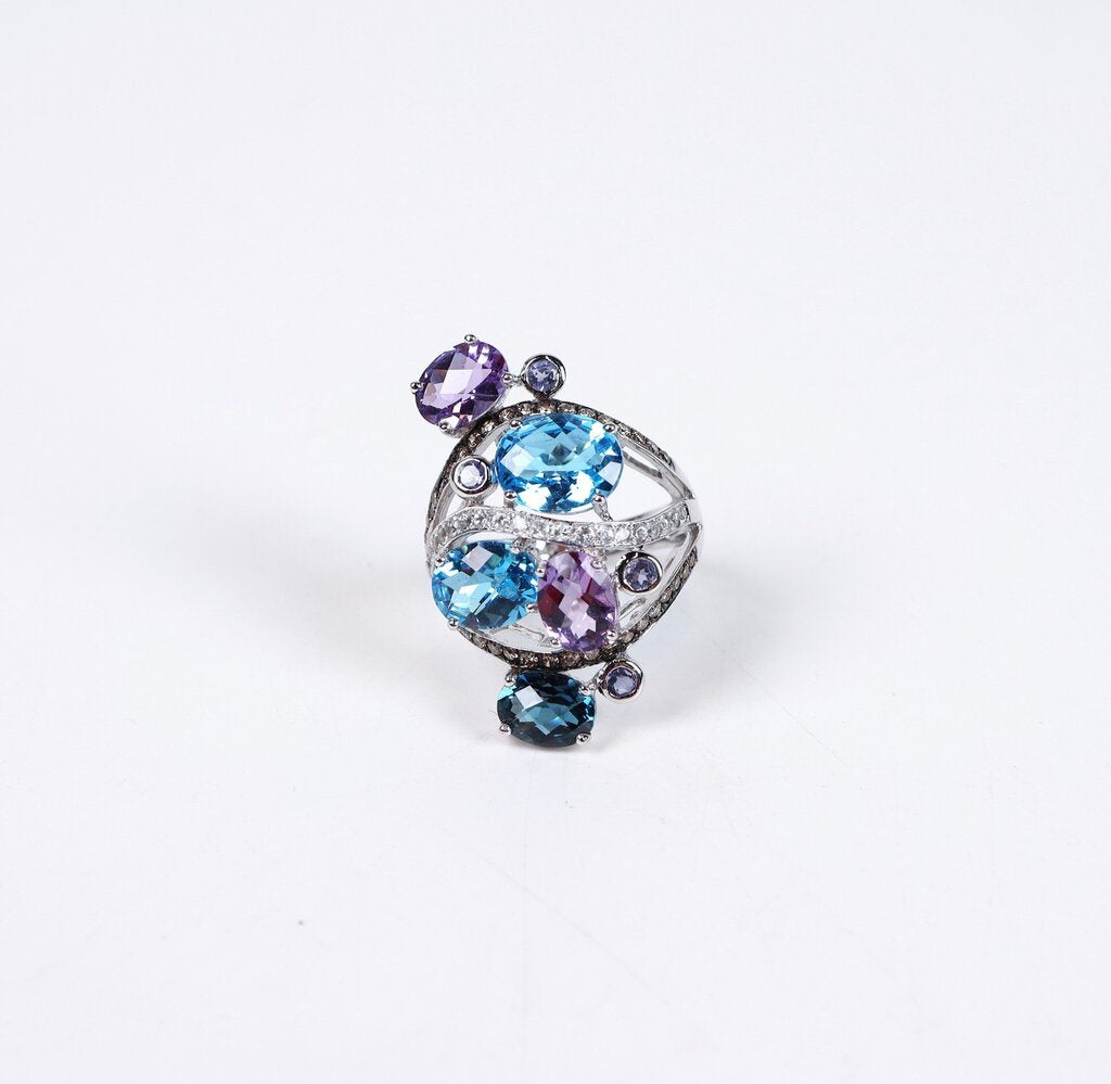 14K Gold Amethyst Iolite Topaz and Diamond Ring (7)