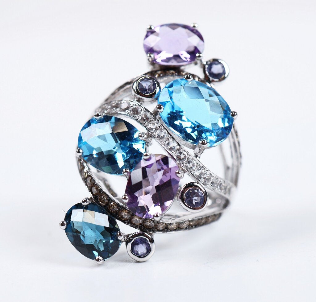 14K Gold Amethyst Iolite Topaz and Diamond Ring (7)