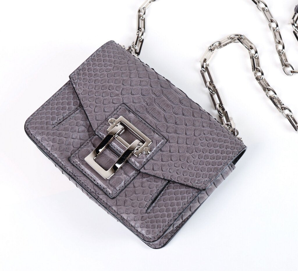 Grey 'Hava' Snake Skin Crossbody Bag