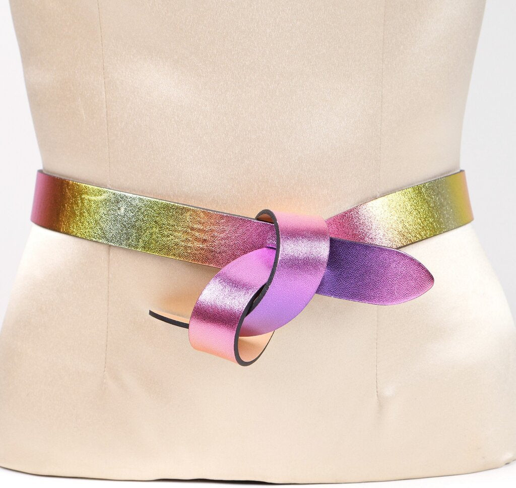 (S) pink/yellow metallic belt