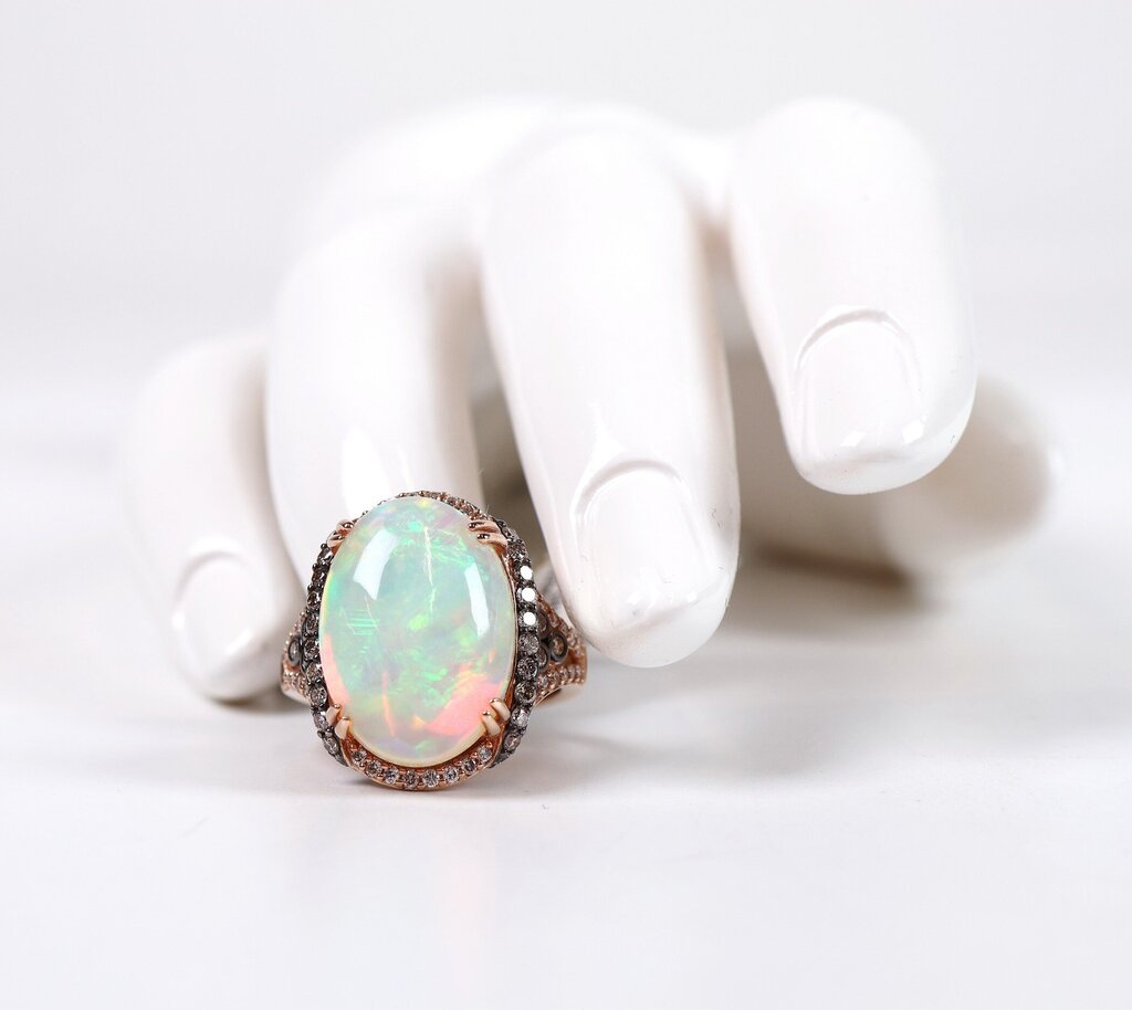 14K Rose Gold Oval Opal and Diamond Ring (6.5)