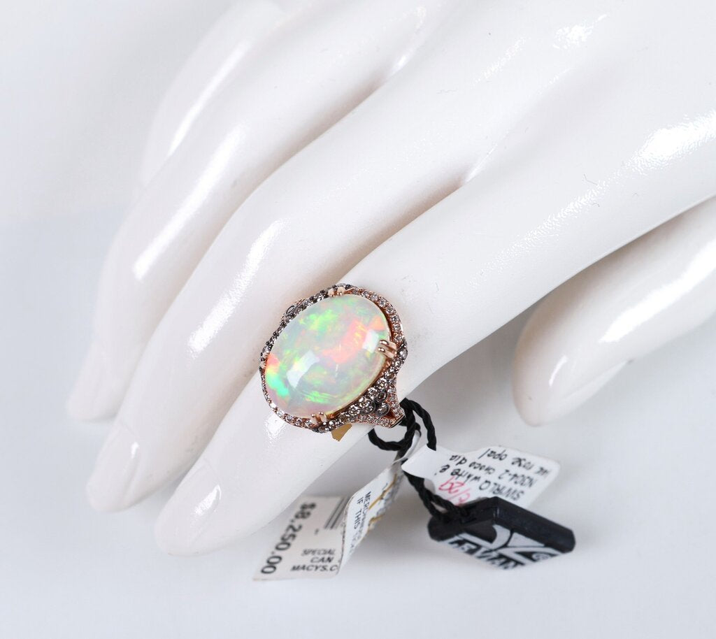 14K Rose Gold Oval Opal and Diamond Ring (6.5)