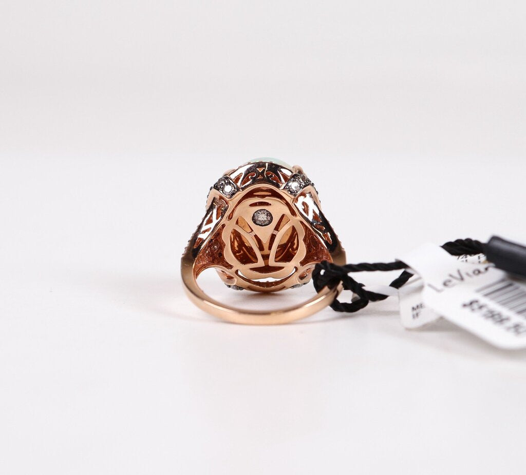 14K Rose Gold Oval Opal and Diamond Ring (6.5)