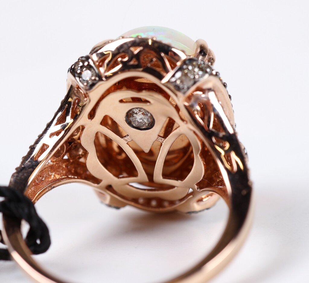 14K Rose Gold Oval Opal and Diamond Ring (6.5)
