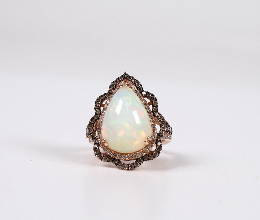 14K Rose Gold Teardrop Opal and Diamond Ring (6.5)