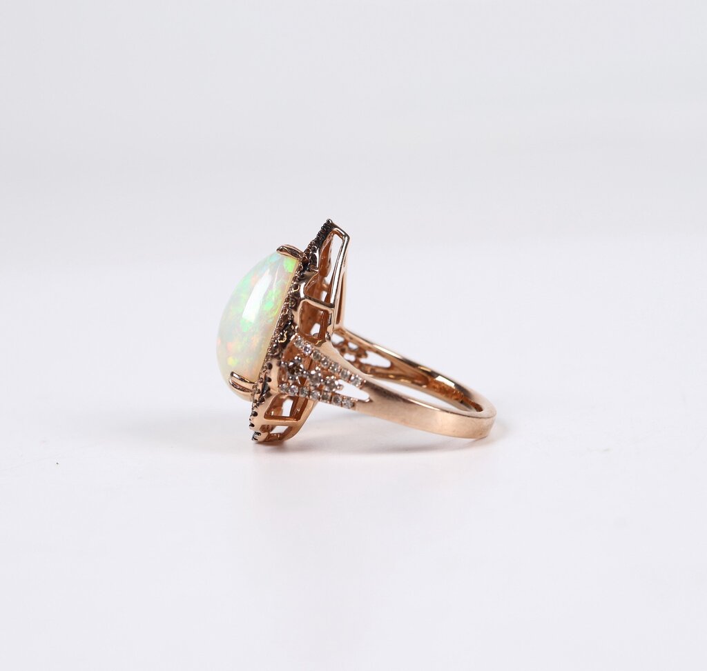 14K Rose Gold Teardrop Opal and Diamond Ring (6.5)