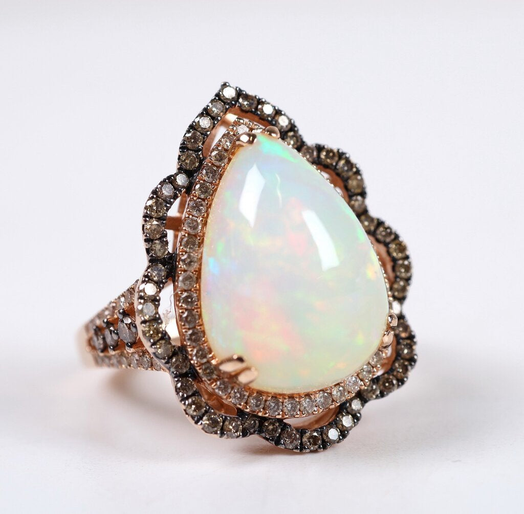 14K Rose Gold Teardrop Opal and Diamond Ring (6.5)