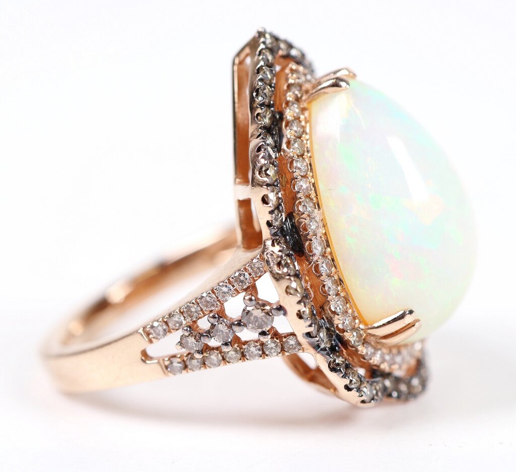 14K Rose Gold Teardrop Opal and Diamond Ring (6.5)