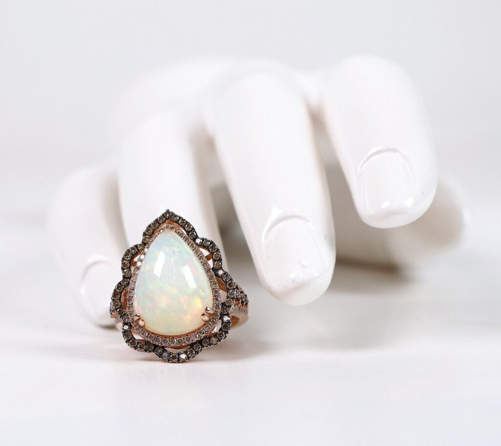 14K Rose Gold Teardrop Opal and Diamond Ring (6.5)