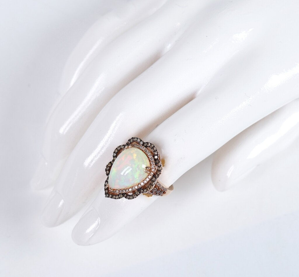 14K Rose Gold Teardrop Opal and Diamond Ring (6.5)