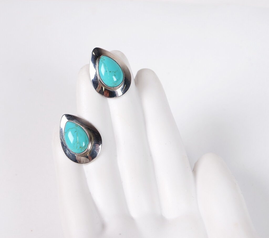 Sterling and Turquoise Teardrop Earrings